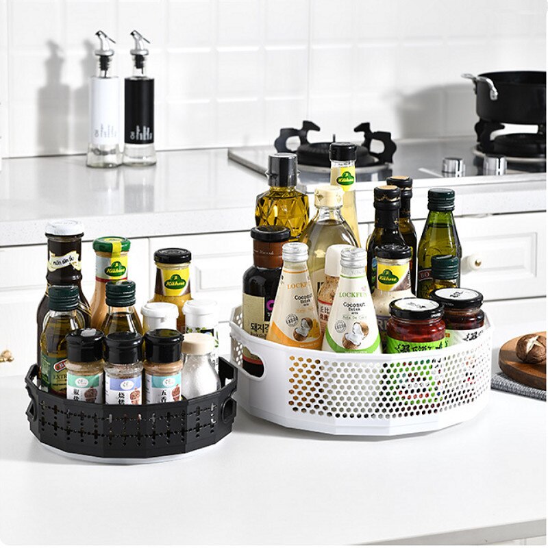 Rotating Organizer Cosmetic Storage Box Kitchen Bathroom Accessories Fruit Tray Multifunctional Desktop Seasoning Storage Rack