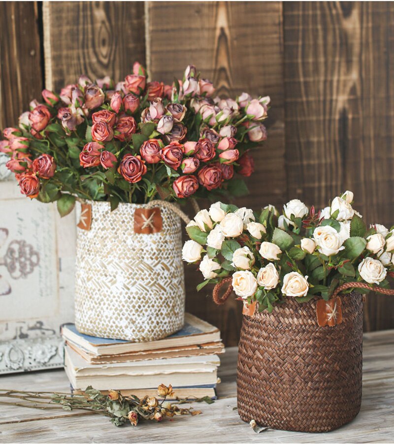 Multifunction Handmade Rattan Weave Clothes Storage Basket Bathroom Garden Home Decorate Organizer Bag Decoration Flower Basket