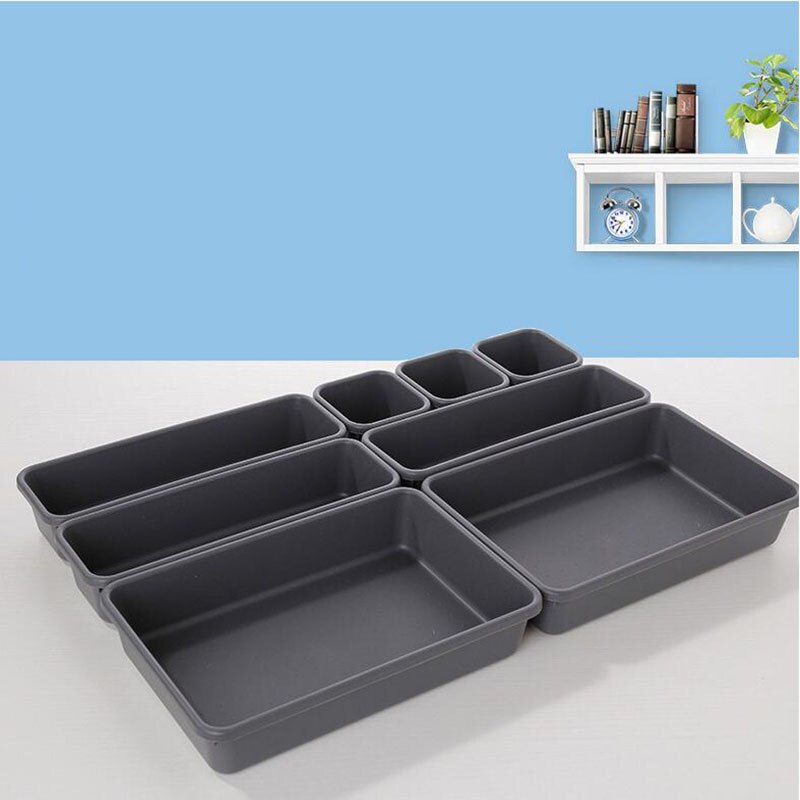 8pcs/set Drawer Storage Box Cosmetic Organizer Kitchen Tableware Jewelry Storage Tray Office Supplies Finishing Box Compartment