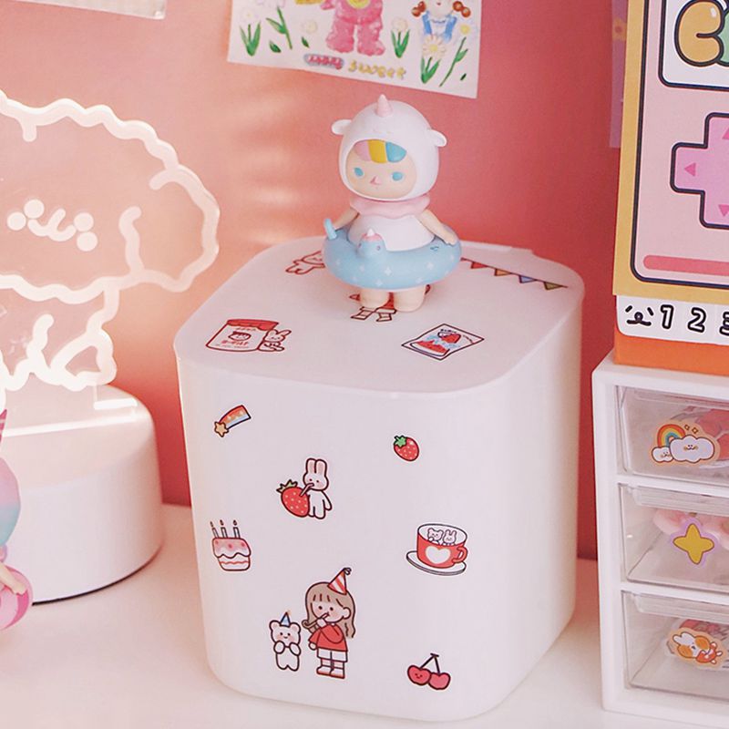 Ins Desktop Plastic Trash Bin Office Table Stationery Cosmetics Storage Box Small Garbage Can with Lid Mini Trash Can Bedroom
