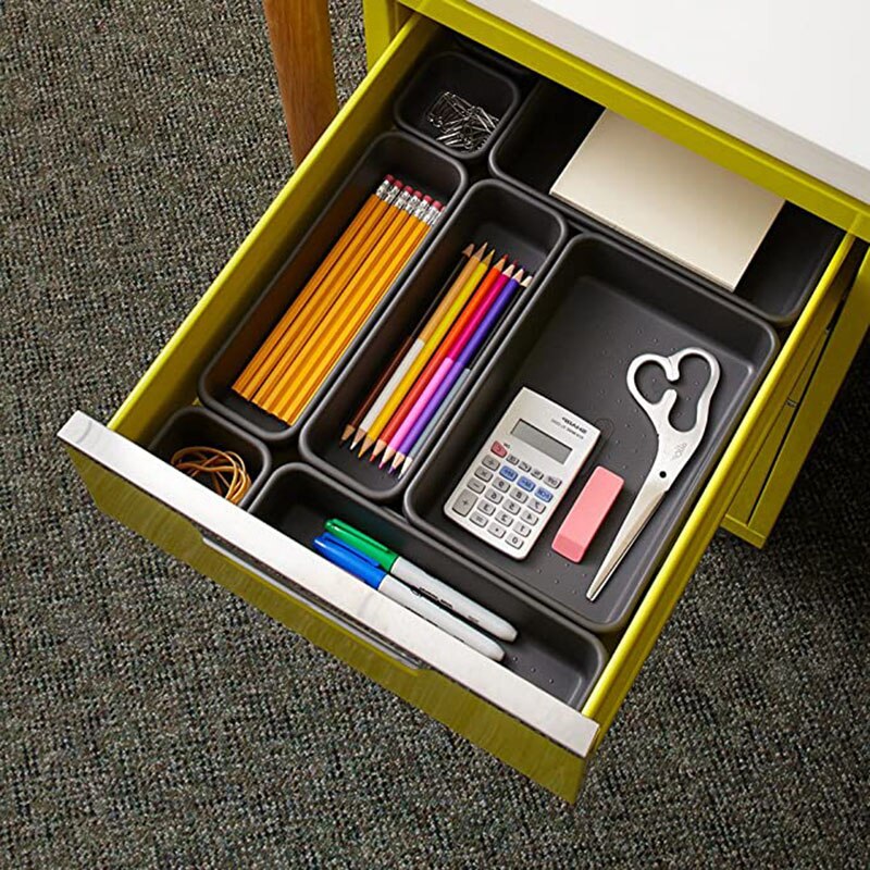 8pcs/set Drawer Storage Box Cosmetic Organizer Kitchen Tableware Jewelry Storage Tray Office Supplies Finishing Box Compartment