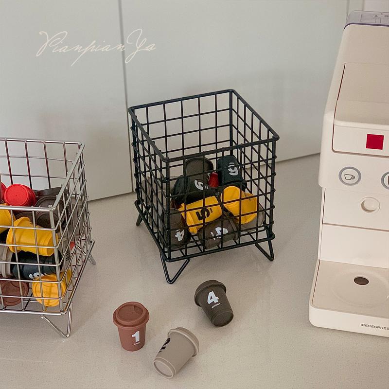 Nordic Metal Storage Rack Cosmetic Storage Rack Capsule Coffee Storage Box Desktop Storage Basket Home Decor 13 x 13 x 16cm
