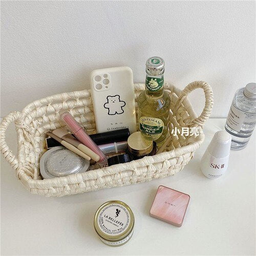 Simple Style Straw Storage Basket Storage Basket Corn Husk Woven Basket Multi-functional Storage Basket For Living Room Bedroom