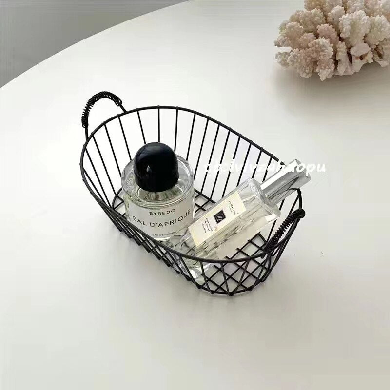Nordic Style Retro Iron Fruit Basket Snack Tray Coffee Table Hollow Storage Basket Home Decoration