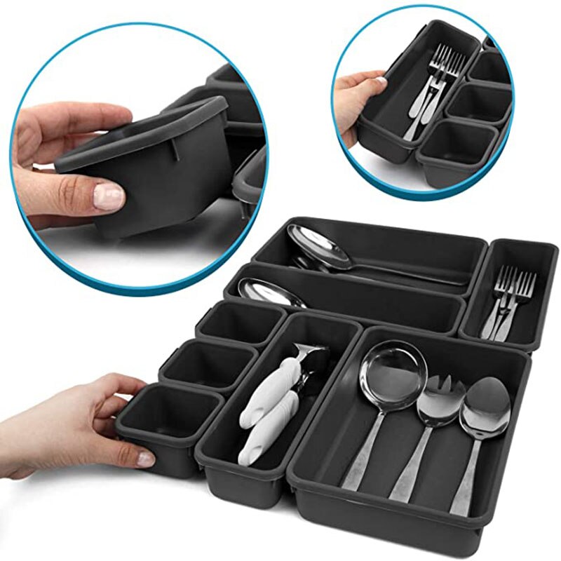 8pcs/set Drawer Storage Box Cosmetic Organizer Kitchen Tableware Jewelry Storage Tray Office Supplies Finishing Box Compartment