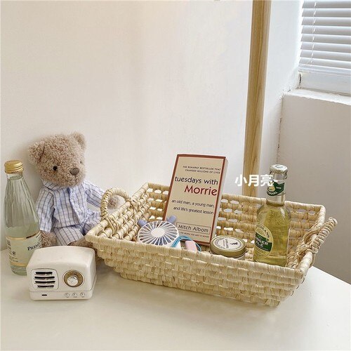 Simple Style Straw Storage Basket Storage Basket Corn Husk Woven Basket Multi-functional Storage Basket For Living Room Bedroom
