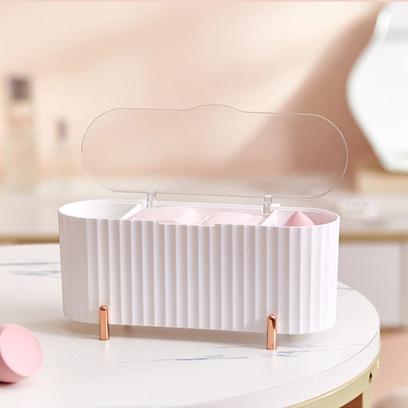 3 Grids Cotton Pads Swabs Beauty Egg Storage Box Dustproof Plastic Qtip Holder for Bathroom Bedroom Creative Cosmetic Organizer