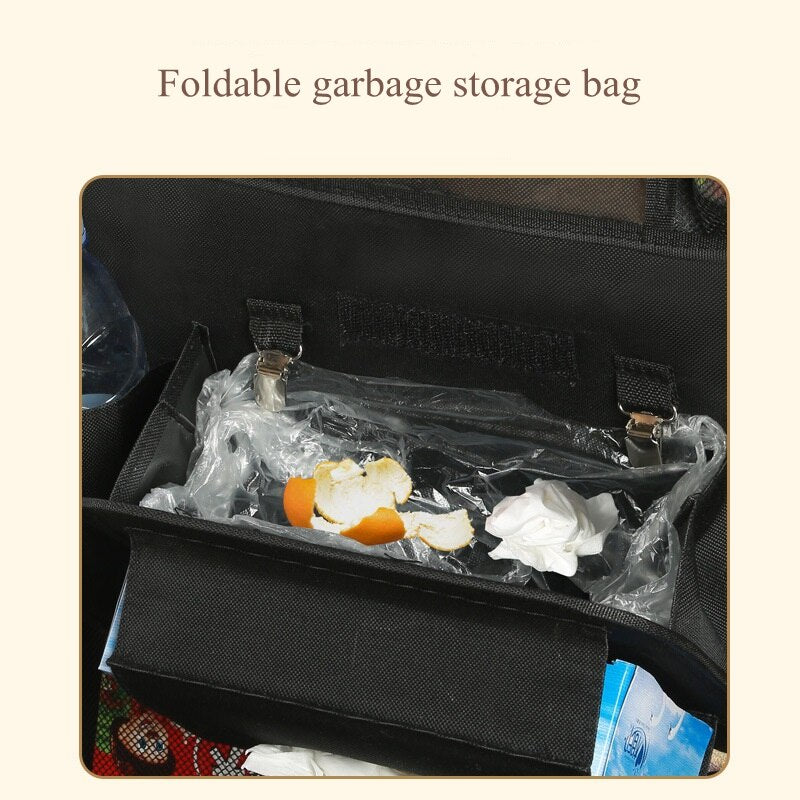 Car seat backrest multifunctional storage bag garbage bag with touch screen flat tissue box to protect children's auto parts