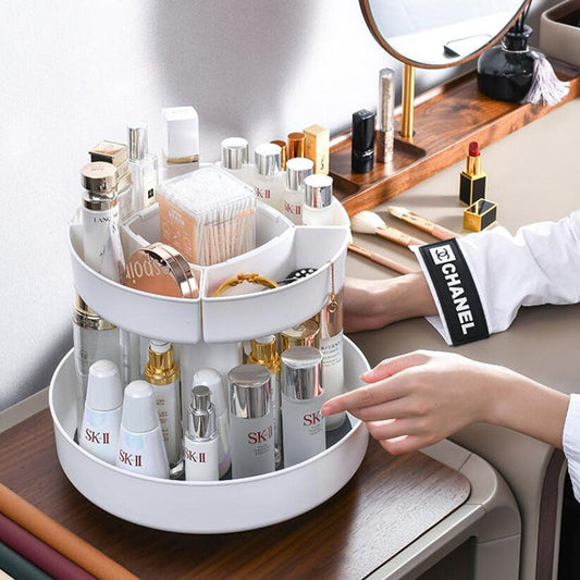 360 Degree Rotating Makeup Organizer Cosmetic Storage Box Fruit Dish Spice Rack Kitchen Accessories Plastic Box Multifunctional