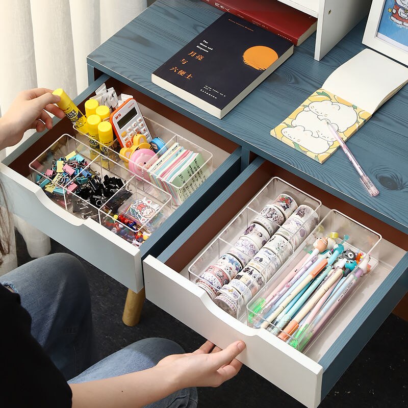 Clear Drawer Organizer Tray Cosmetic Storage Box Makeup Organizer Plastic Stationery Storage Drawer Dividers Can Overlap Case