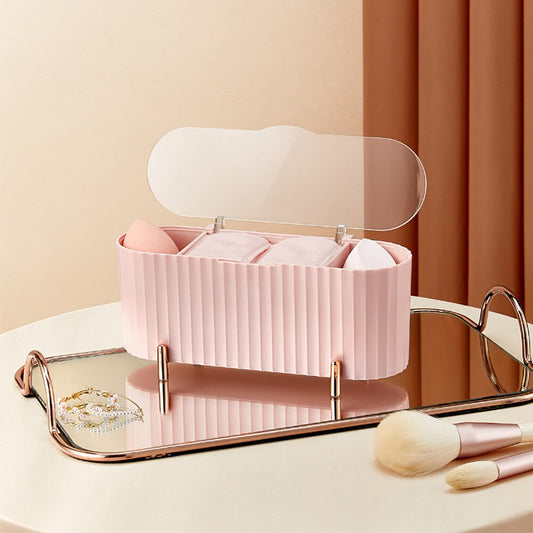 3 Grids Cotton Pads Swabs Beauty Egg Storage Box Dustproof Plastic Qtip Holder for Bathroom Bedroom Creative Cosmetic Organizer