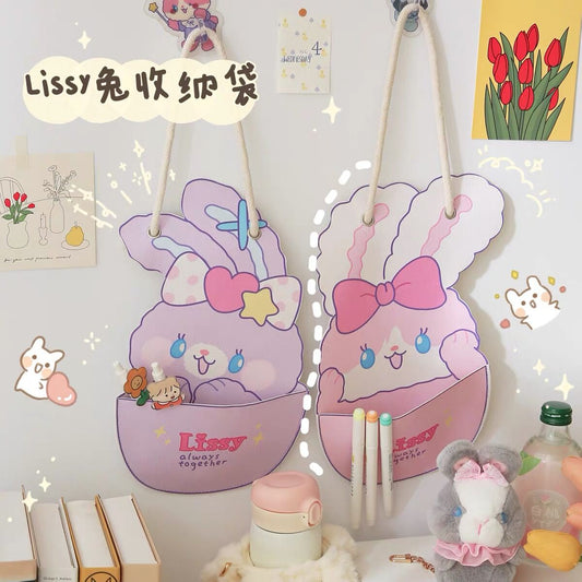 Cute Cartoon Animal Bedroom Desktop Hanging Storage Bag Large Capacity Wall Hanging Stationery Notebook Storage Organizer Bag
