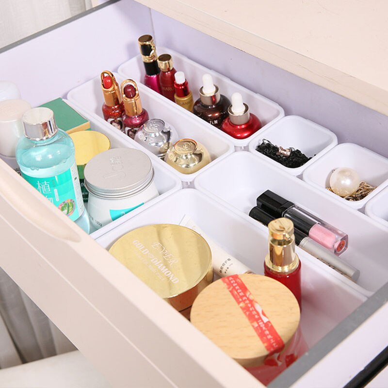 8pcs/set Drawer Storage Box Cosmetic Organizer Kitchen Tableware Jewelry Storage Tray Office Supplies Finishing Box Compartment