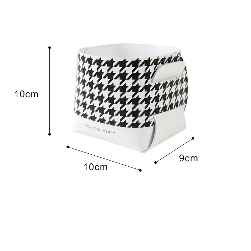 Shoe Cabinet Entrance Key Desktop Storage Box PU Leather Houndstooth Cosmetics Brush Lipstick Jewelry Storage Sundries Basket