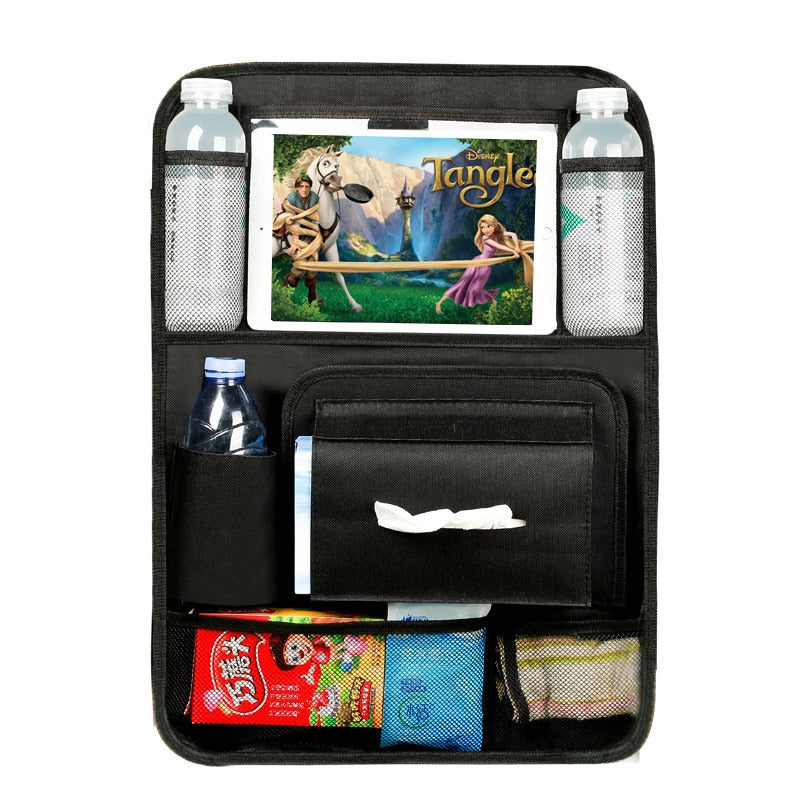Car seat backrest multifunctional storage bag garbage bag with touch screen flat tissue box to protect children's auto parts
