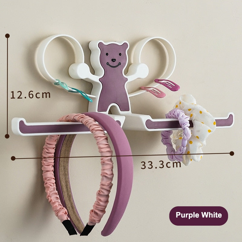 INS Cartoon Bear Hair Clips Holder Wall-mounted Girls Hairpin Storage Rack Headband Barrettes Organizer  Punch-free Storage Rack