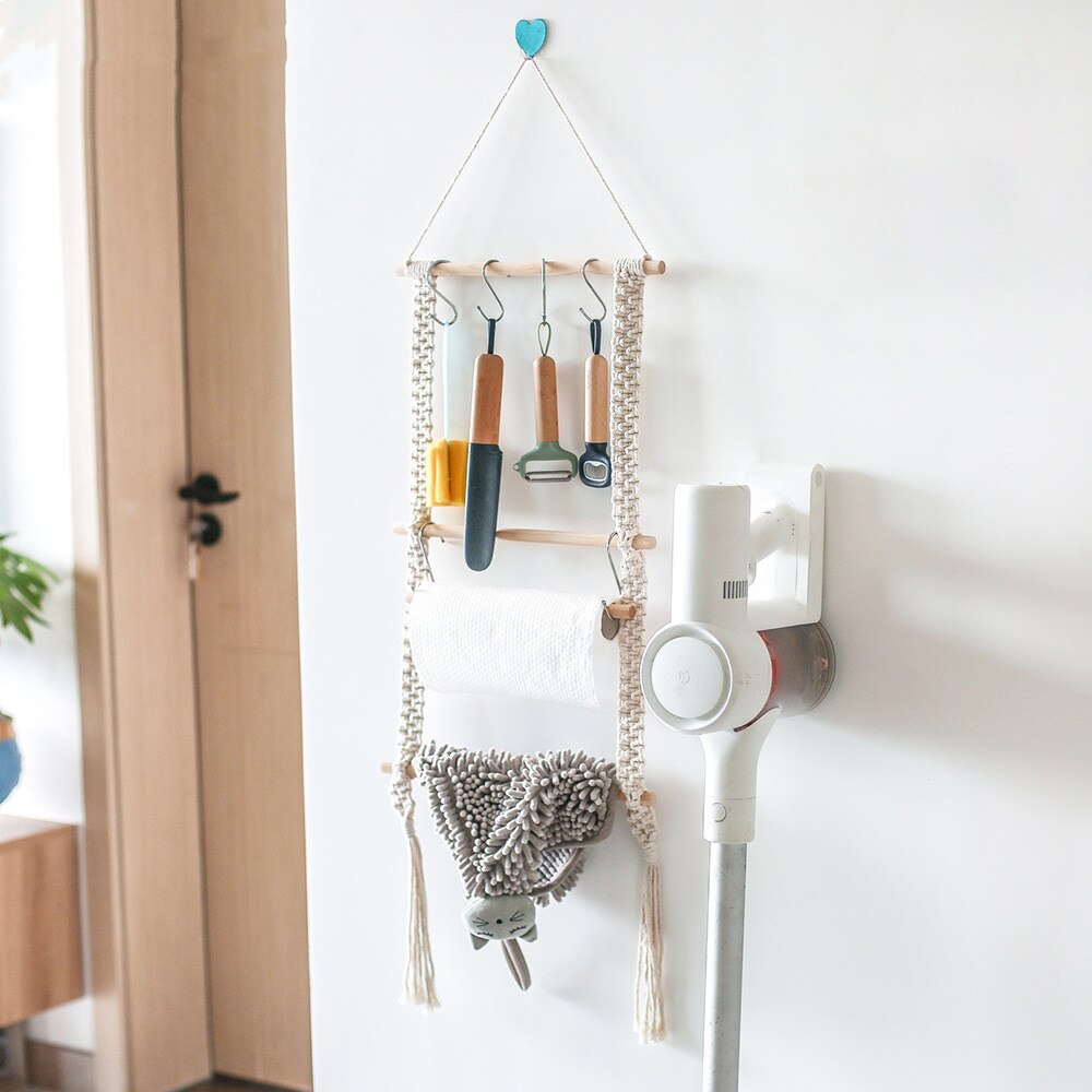 Macrame Wall Hanging Shelf Kitchen Storage Organizer Bohemian Wall Decor Macrame Shelves Household Items Bathroom,Living Room
