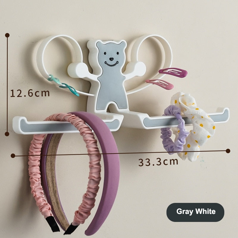 INS Cartoon Bear Hair Clips Holder Wall-mounted Girls Hairpin Storage Rack Headband Barrettes Organizer  Punch-free Storage Rack