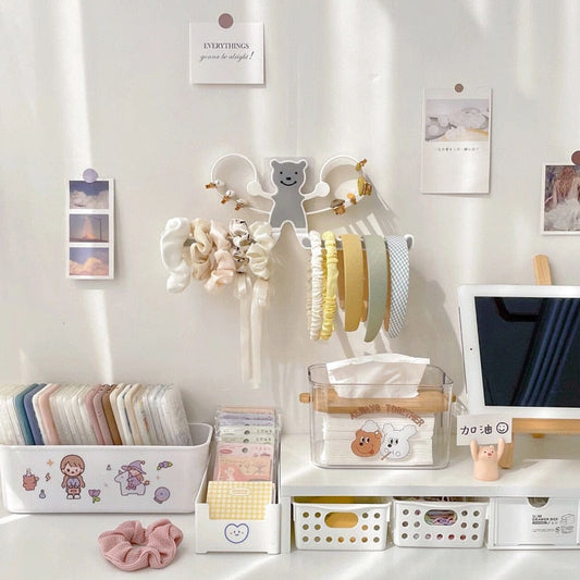 INS Cartoon Bear Hair Clips Holder Wall-mounted Girls Hairpin Storage Rack Headband Barrettes Organizer  Punch-free Storage Rack