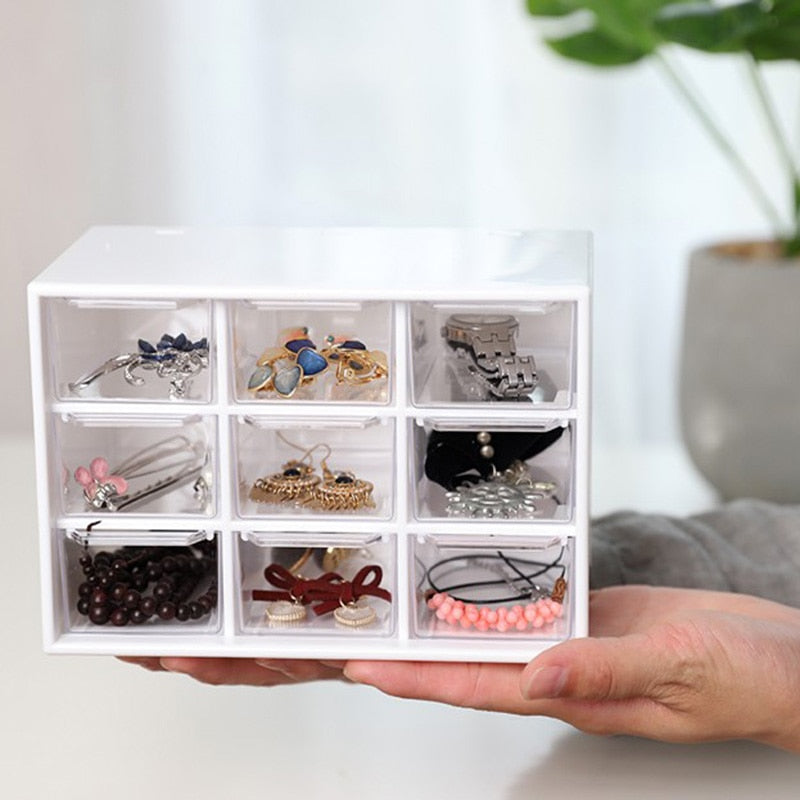 9 Grid Jewelry Storage Box Drawer Cosmetic Organizer Earrings Necklace Stationery Storage Multi-function Plastic Box Office