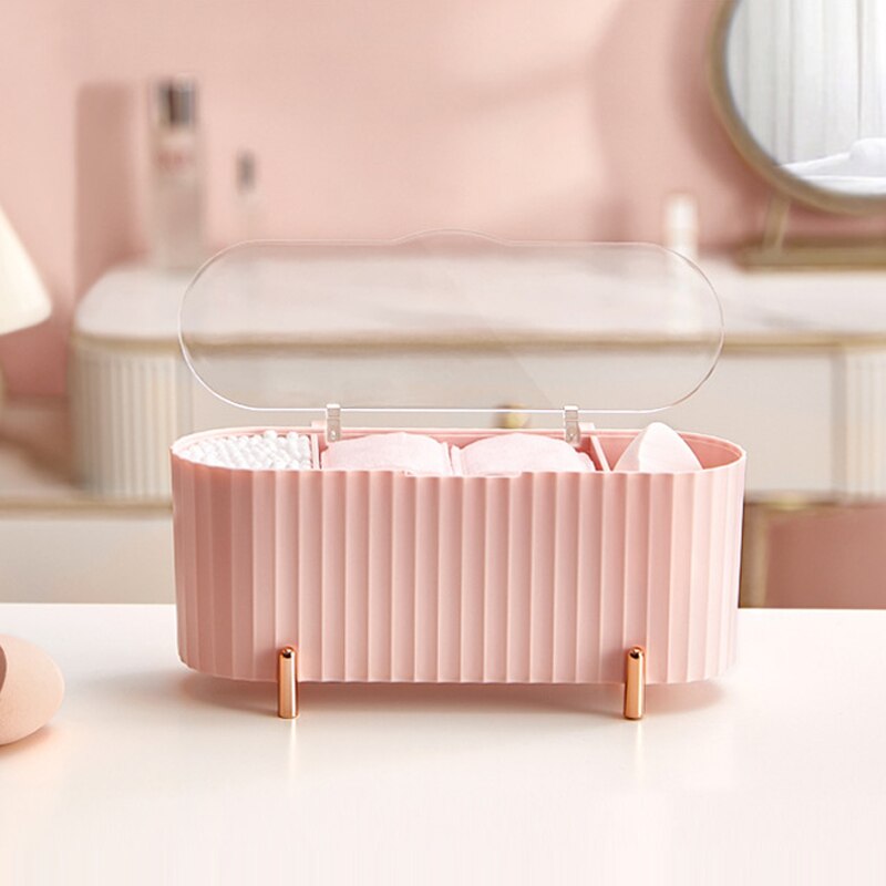 3 Grids Cotton Pads Swabs Beauty Egg Storage Box Dustproof Plastic Qtip Holder for Bathroom Bedroom Creative Cosmetic Organizer