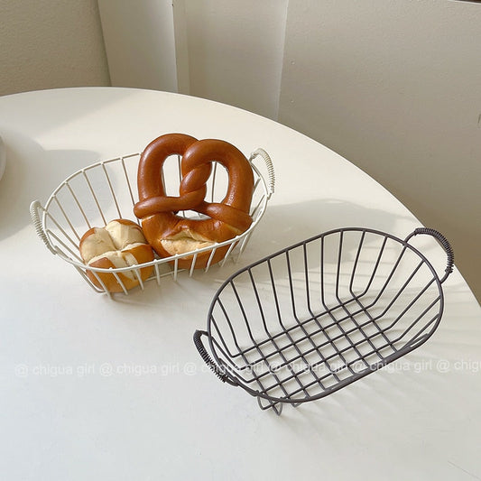 Nordic Style Retro Iron Fruit Basket Snack Tray Coffee Table Hollow Storage Basket Home Decoration
