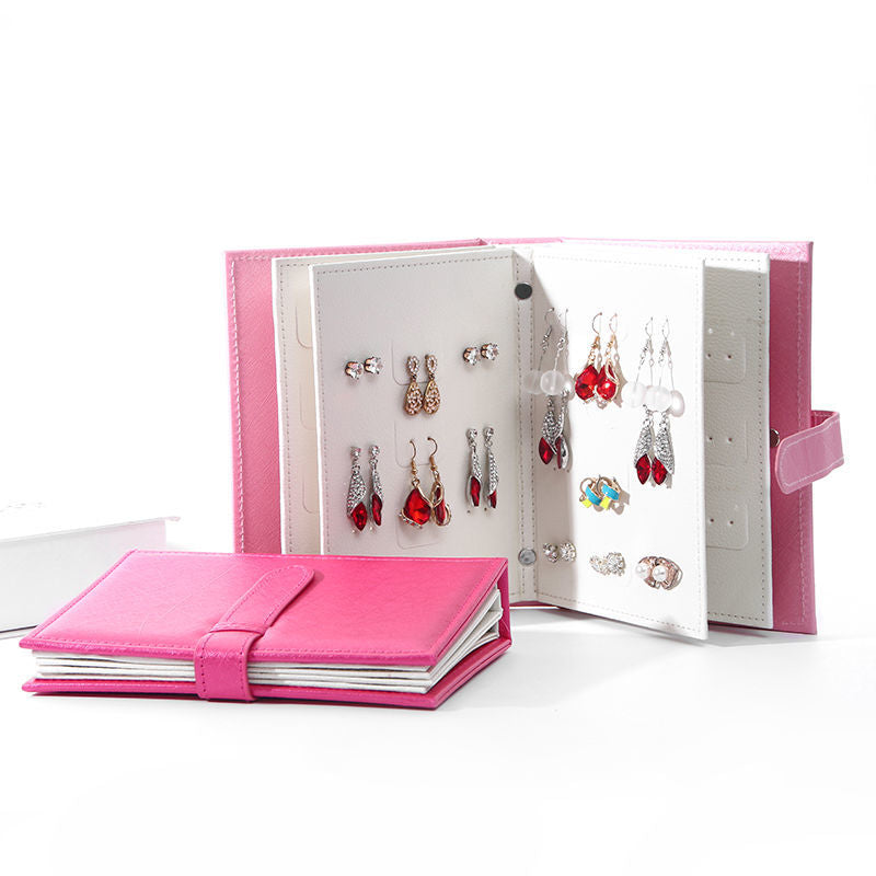 Earring Storage Box Jewelry Organizer Storage Rack Portable Jewelry Bag Creative Foldable Book-shaped Leather Display Stand