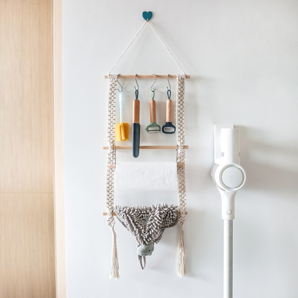 Macrame Wall Hanging Shelf Kitchen Storage Organizer Bohemian Wall Decor Macrame Shelves Household Items Bathroom,Living Room