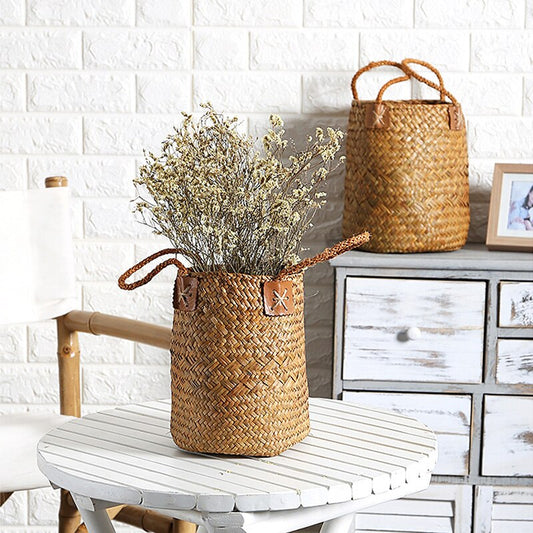 Multifunction Handmade Rattan Weave Clothes Storage Basket Bathroom Garden Home Decorate Organizer Bag Decoration Flower Basket