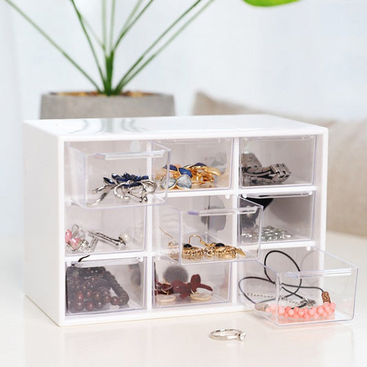 9 Grid Jewelry Storage Box Drawer Cosmetic Organizer Earrings Necklace Stationery Storage Multi-function Plastic Box Office