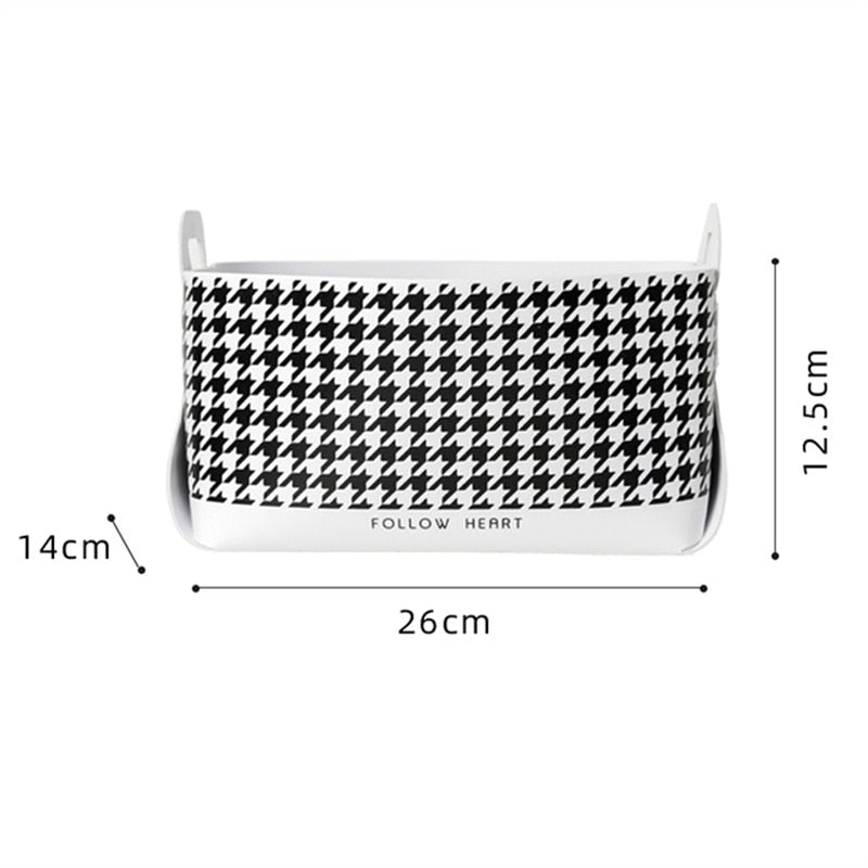 Shoe Cabinet Entrance Key Desktop Storage Box PU Leather Houndstooth Cosmetics Brush Lipstick Jewelry Storage Sundries Basket