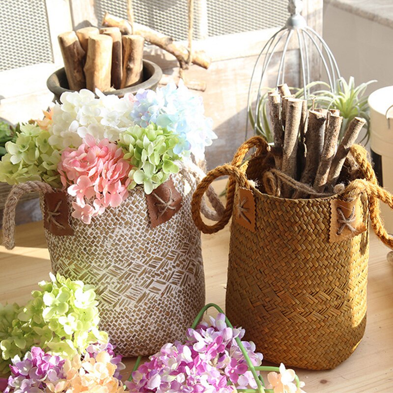 Multifunction Handmade Rattan Weave Clothes Storage Basket Bathroom Garden Home Decorate Organizer Bag Decoration Flower Basket