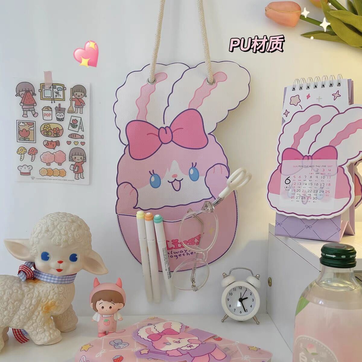 Cute Cartoon Animal Bedroom Desktop Hanging Storage Bag Large Capacity Wall Hanging Stationery Notebook Storage Organizer Bag