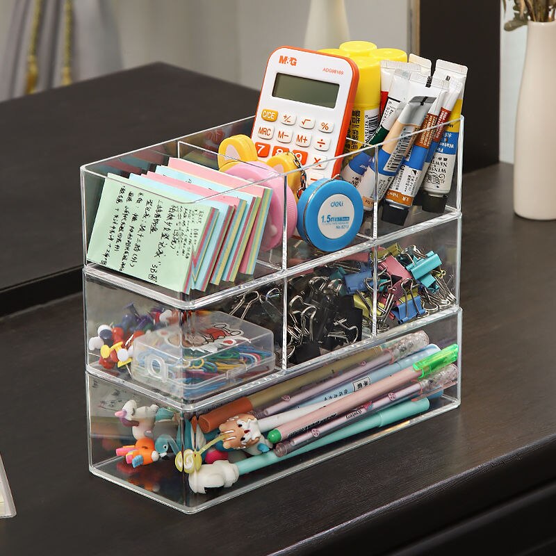 Clear Drawer Organizer Tray Cosmetic Storage Box Makeup Organizer Plastic Stationery Storage Drawer Dividers Can Overlap Case