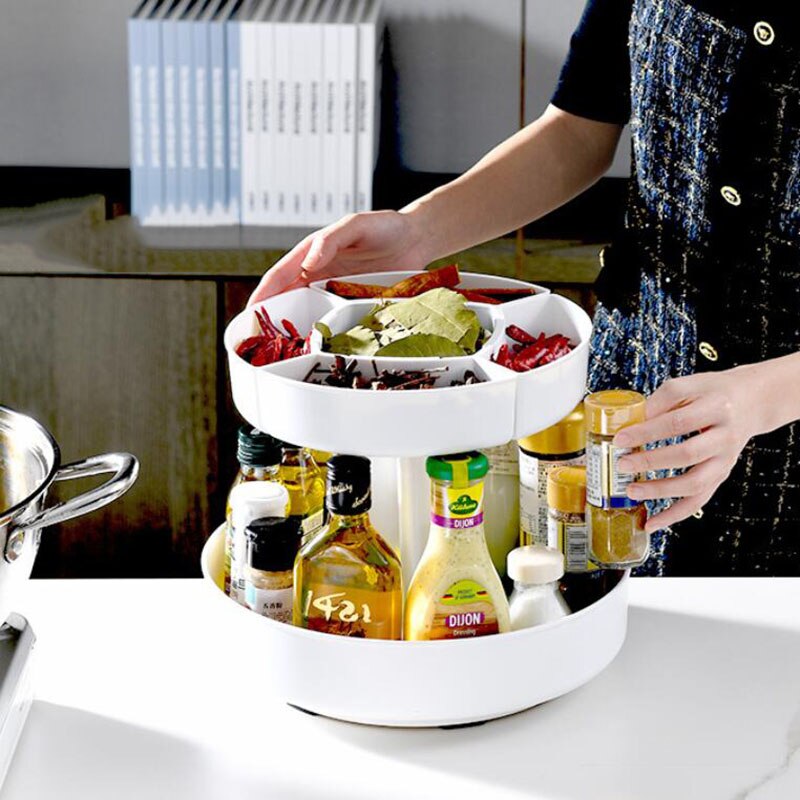 360 Degree Rotating Makeup Organizer Cosmetic Storage Box Fruit Dish Spice Rack Kitchen Accessories Plastic Box Multifunctional