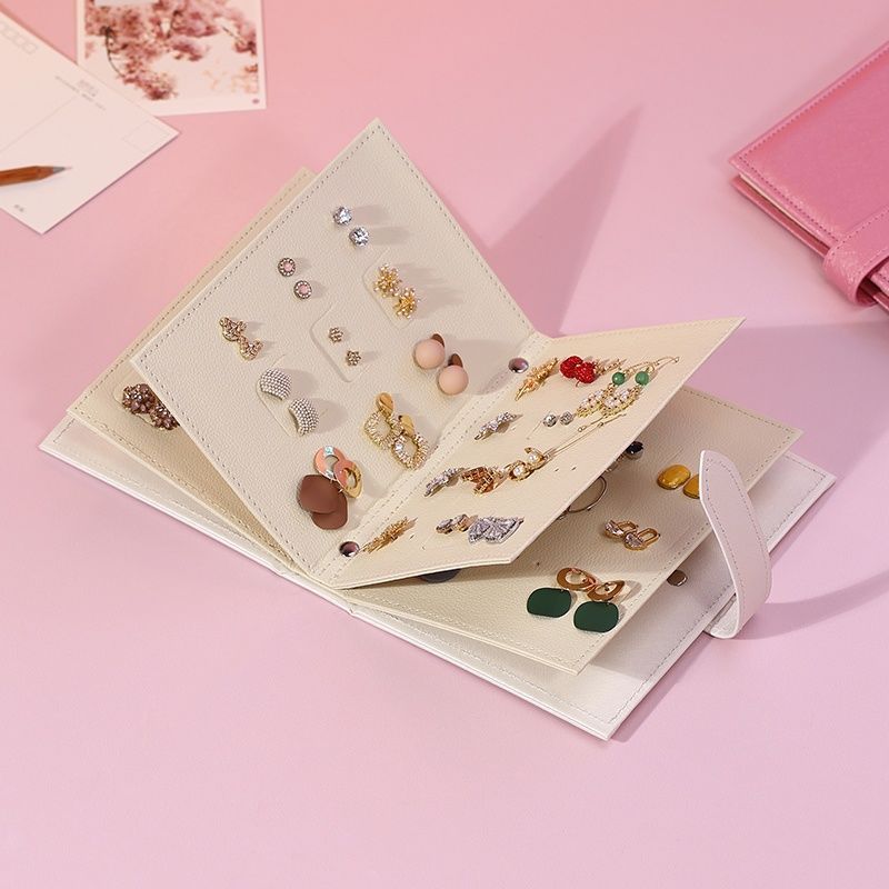 Earring Storage Box Jewelry Organizer Storage Rack Portable Jewelry Bag Creative Foldable Book-shaped Leather Display Stand