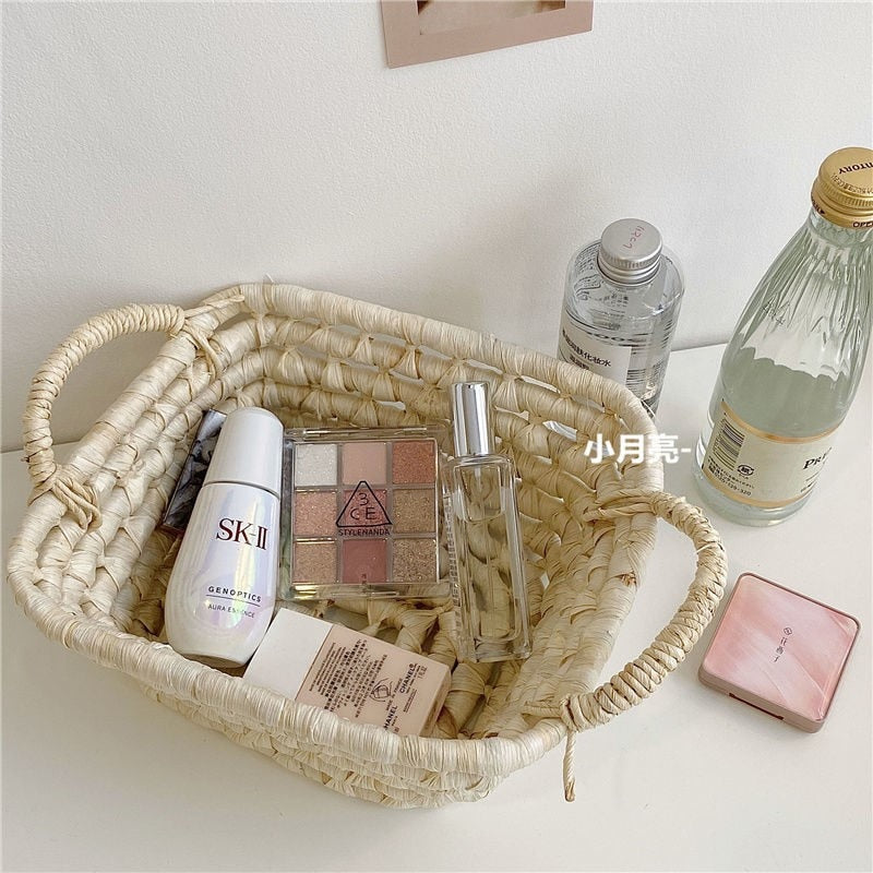 Simple Style Straw Storage Basket Storage Basket Corn Husk Woven Basket Multi-functional Storage Basket For Living Room Bedroom