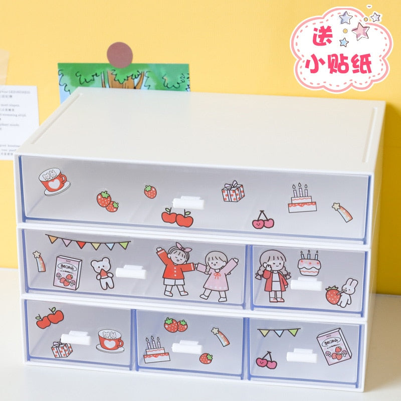 Ins Large Drawer Storage Box Desktop Cosmetics Organizer Storage Multilayer Drawer Tape Student Stationery Desk Combination Rack