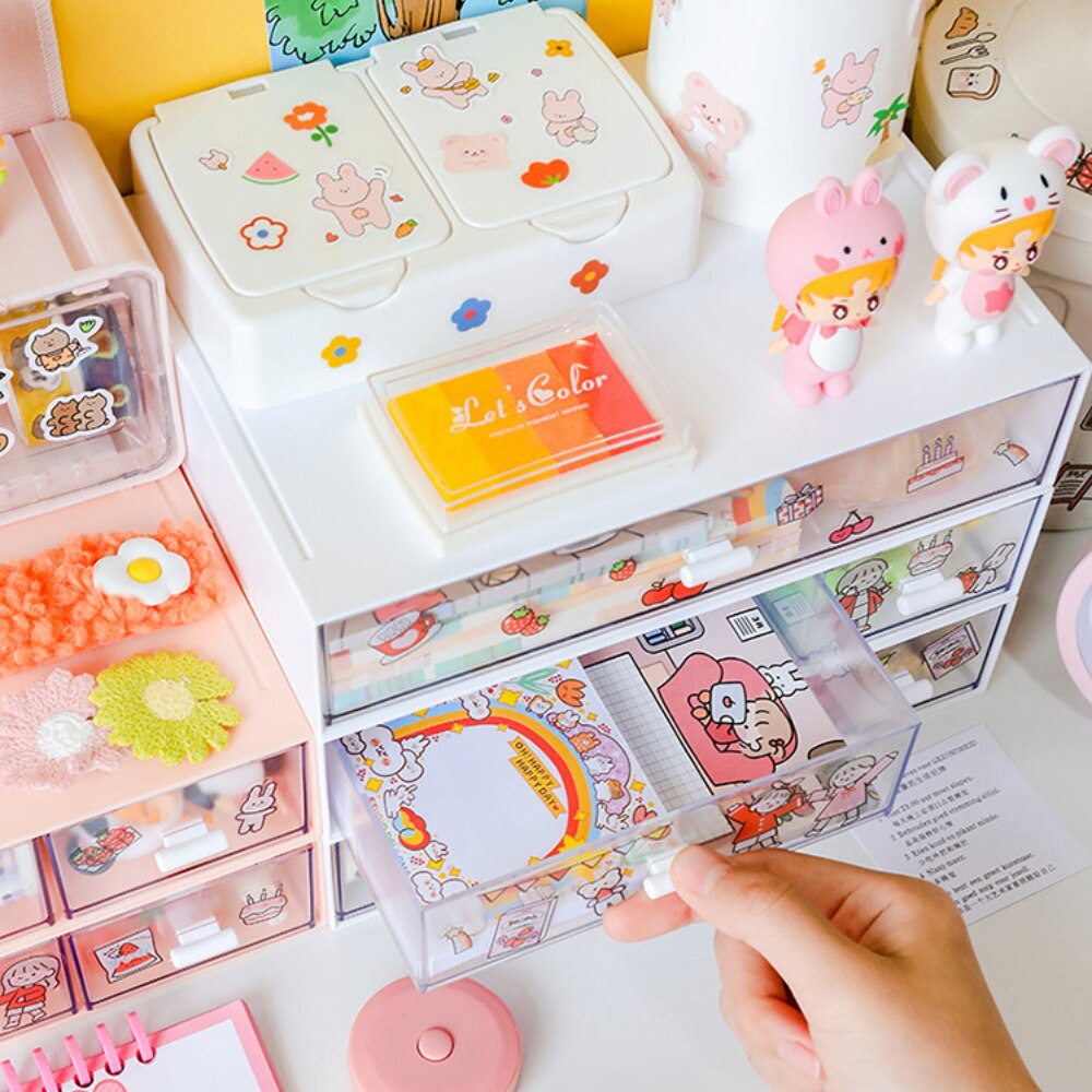 Ins Large Drawer Storage Box Desktop Cosmetics Organizer Storage Multilayer Drawer Tape Student Stationery Desk Combination Rack