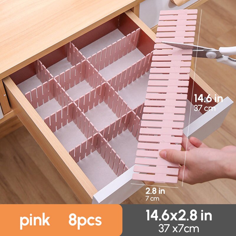 8pcs Plastic Drawer Separator Divider Partition Storage Organizer Underwear Socks makeup Clapboard Freely combine partition DIY
