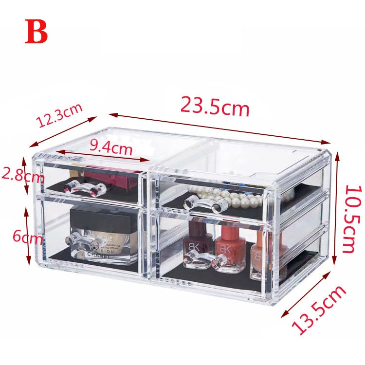 Acrylic Makeup Organizer Jewelry Storage Box Cosmetics Jewelry Display Plastic Box Transparent Drawer Powder Storage Lipstick