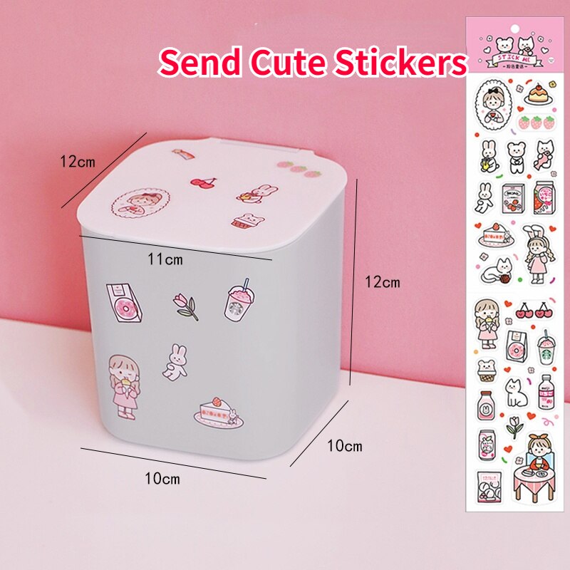 Ins Desktop Plastic Trash Bin Office Table Stationery Cosmetics Storage Box Small Garbage Can with Lid Mini Trash Can Bedroom